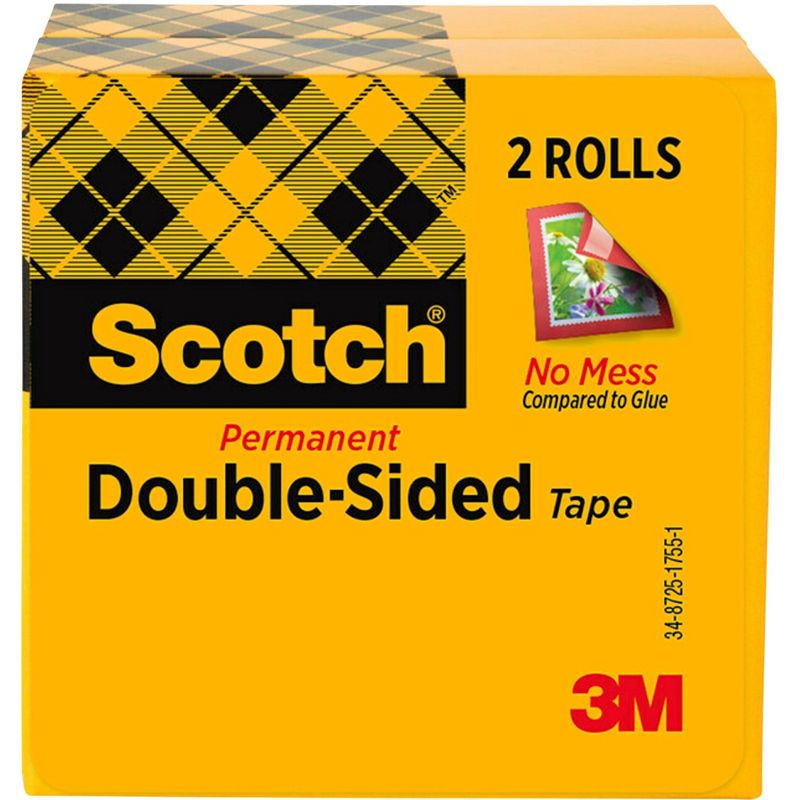Scotch 665 Double-Sided Tape, 0.50 x 900 Inches, Clear, pk of 2