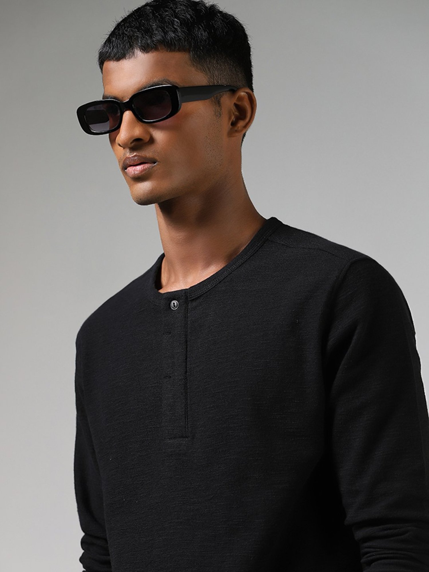 ETA by Westside Black Henley Neckline Slim Fit T-Shirt