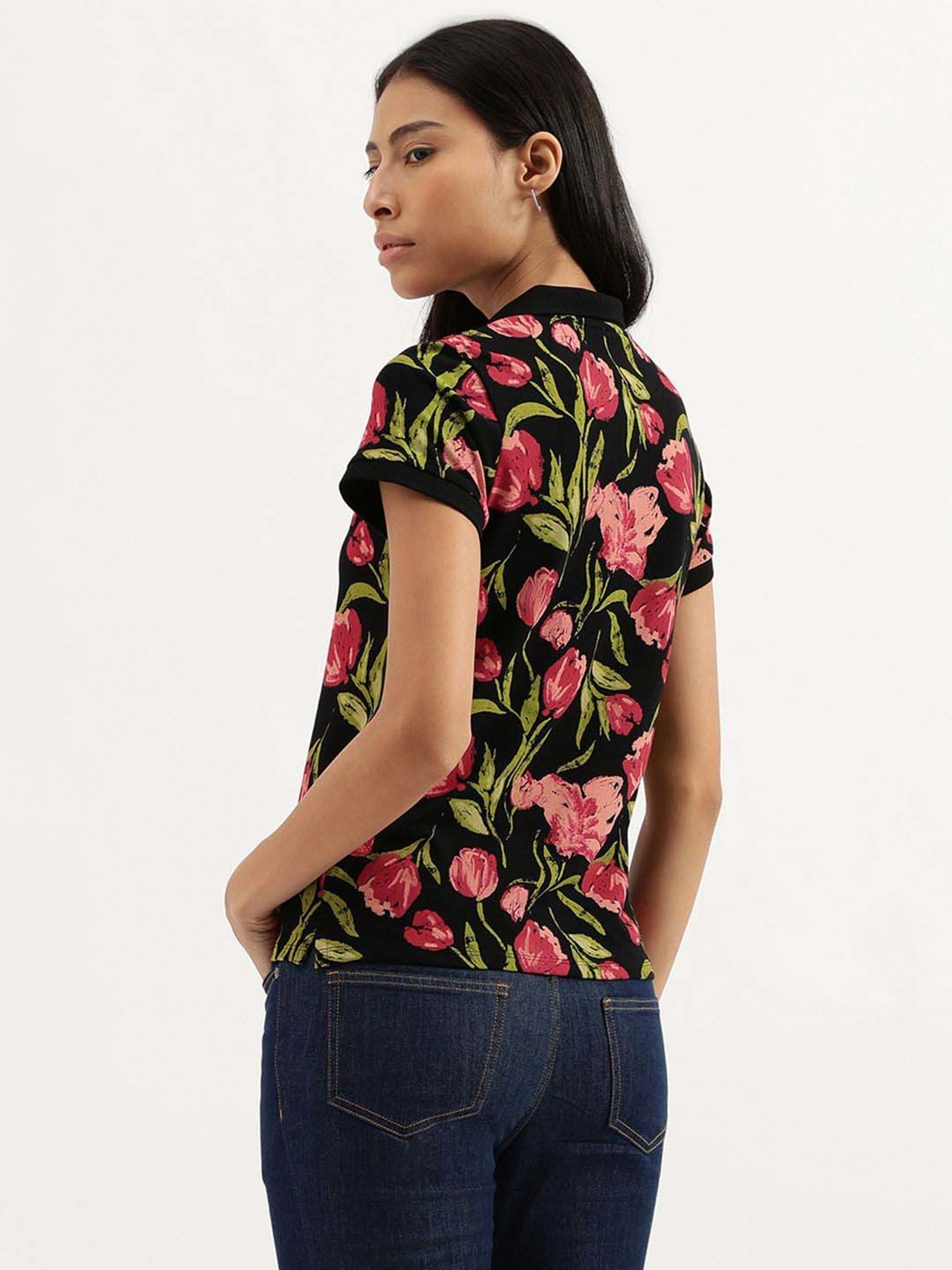 United Colors of Benetton Black Floral Print T-Shirt