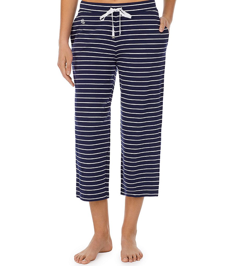 Lauren Ralph Lauren Striped Print French Terry Coordinating Capri Lounge Pants