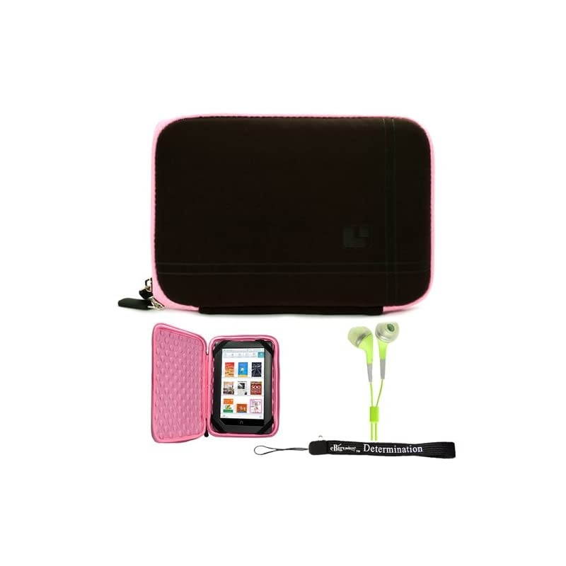 Brown Limited Edition Stylish Sleeve Premium Cover Case for Accessories for Barnes and Noble Nook Color eBook Reader Tablet and Hand Strap and Earbuds