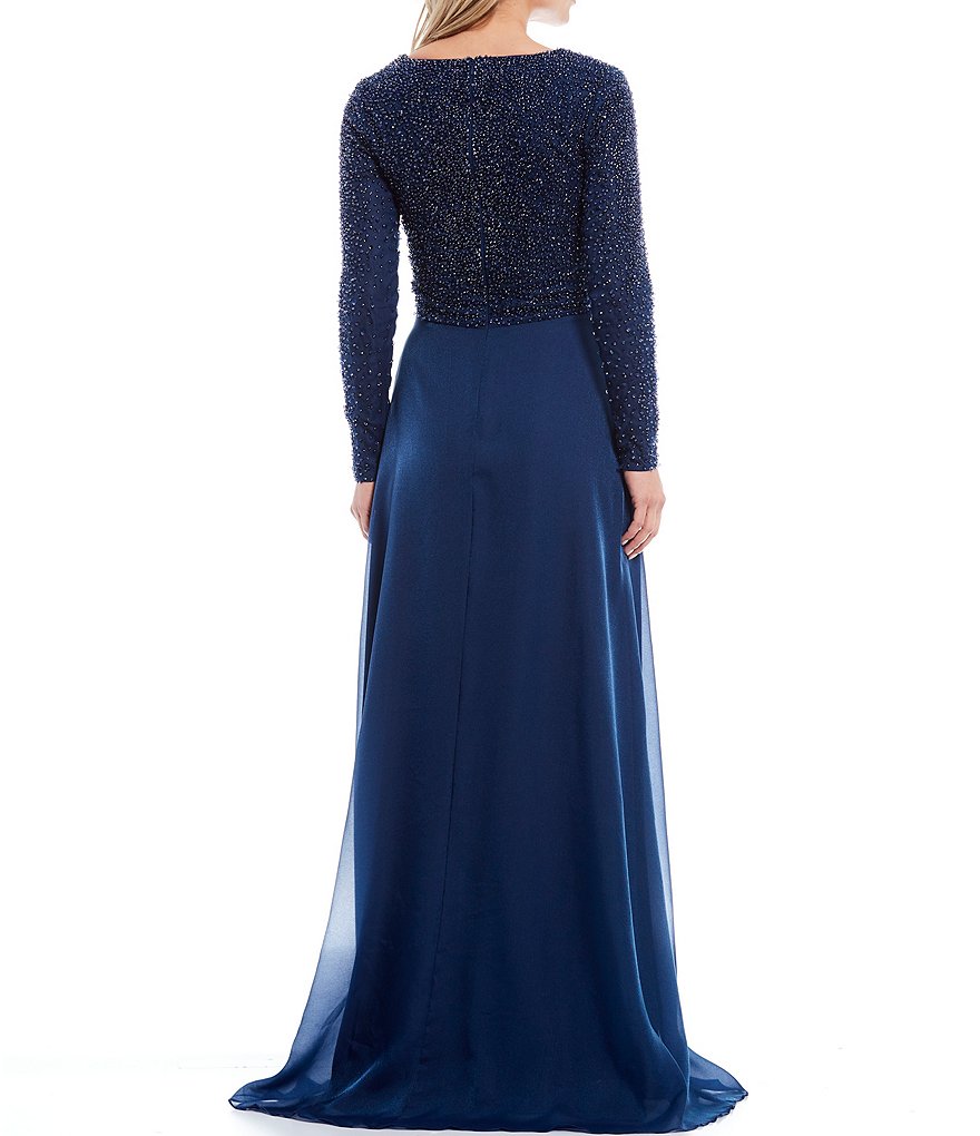 Terani Couture Beaded V-Neck Long Sleeve A-Line Gown
