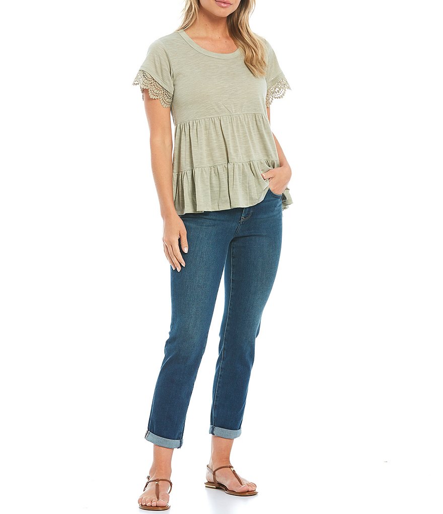 One World Apparel Slub Knit Scoop Neck Short Sleeve Tiered Hi-Low Babydoll Top