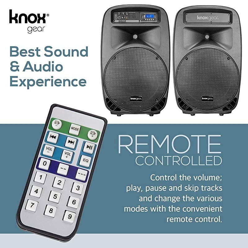 Dual 15" Speakers, 600 Watt - 8 Piece Portable PA System - Microphone, Tripods, Remote Control - Bluetooth, USB, SD Card, RCA and 1/4" Inputs - Colorful LED Lights