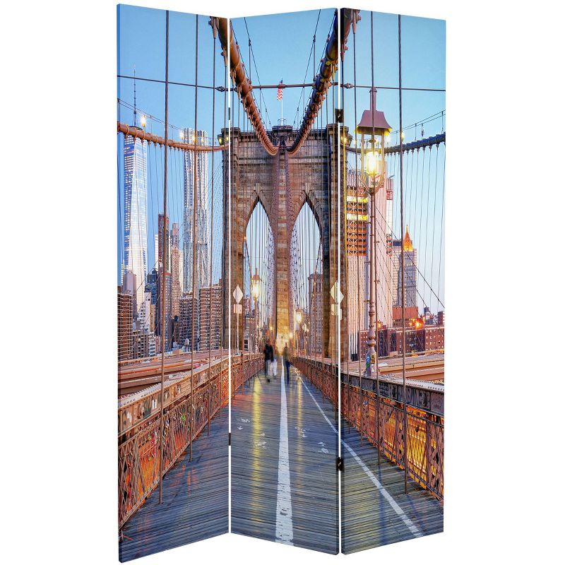 6" Double Sided Vibrant New York Bridge Canvas Room Divider Blue/Gray - Oriental Furniture