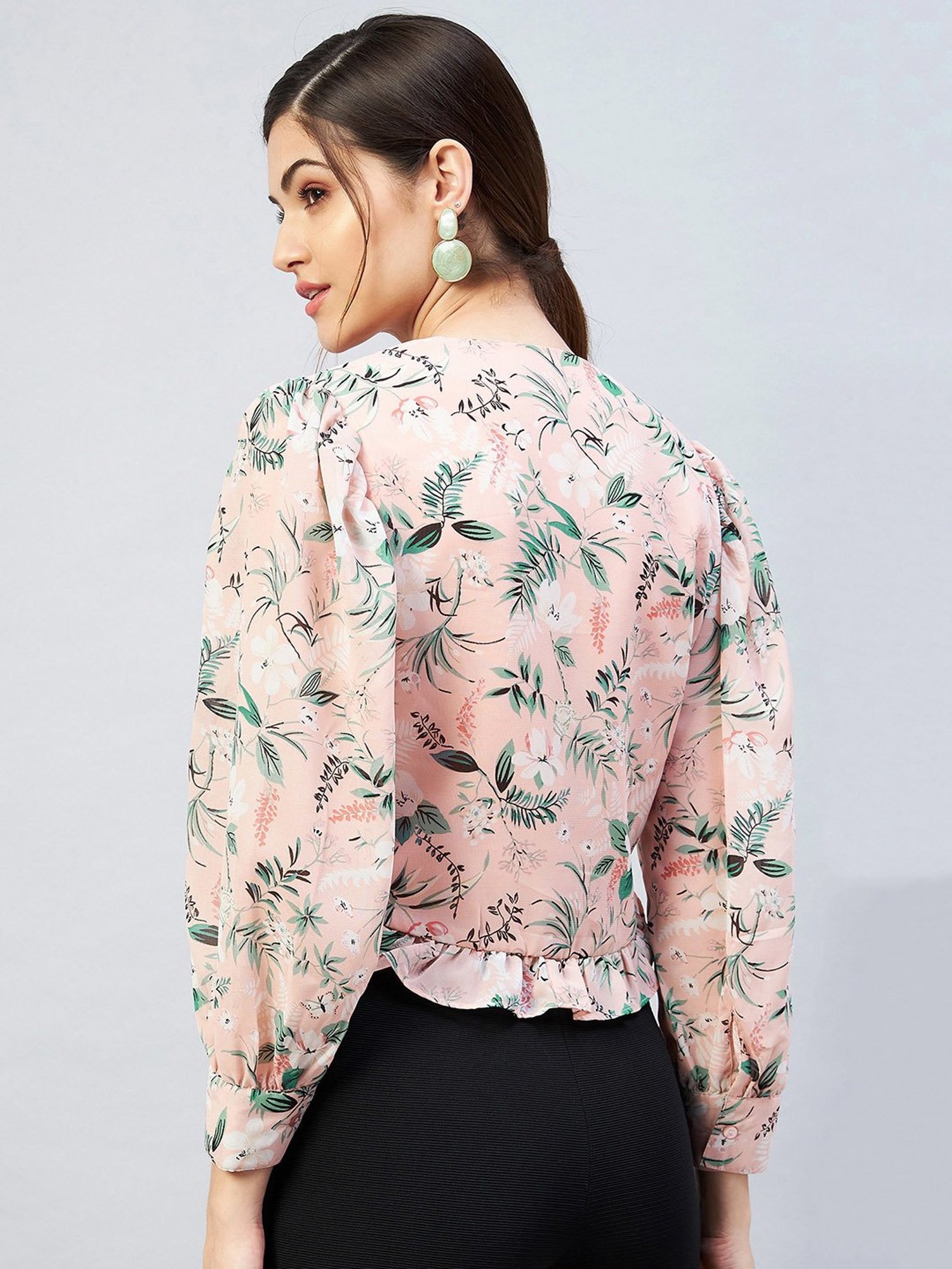 Carlton London Peach Floral Print Peplum Top