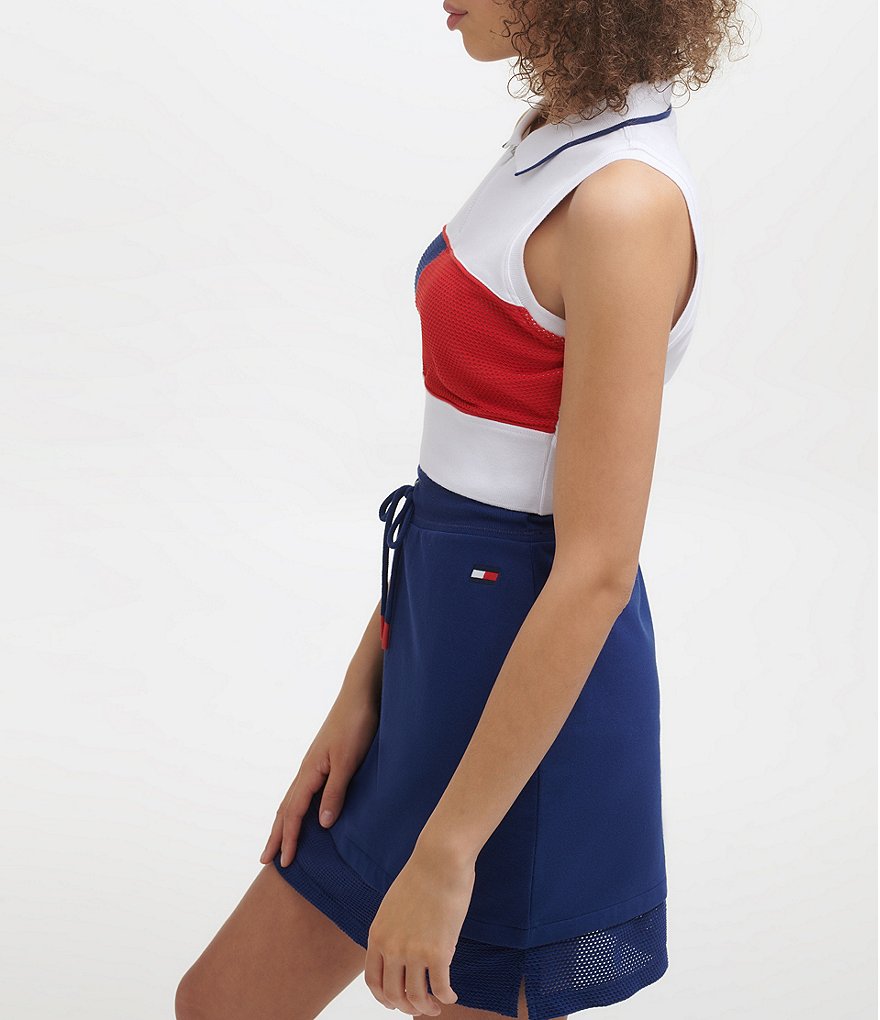 Tommy Hilfiger Sport Cropped Polo Sprint Mesh Colorblock Sleeveless Top