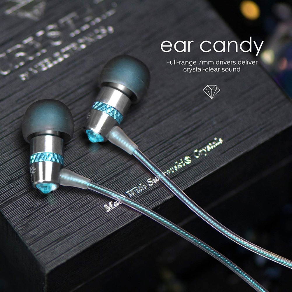 Mee audio Turquoise Blue  EP-M11J-TQ-MEE  In-Ear Headphones with Microphone Made with Swarovski Crystals