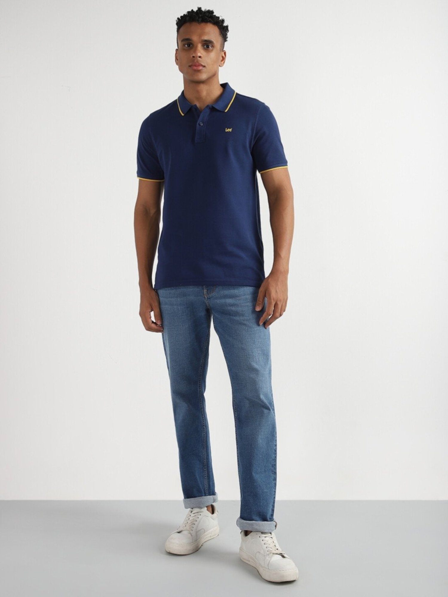 Lee Navy Cotton Slim Fit Polo T-Shirt