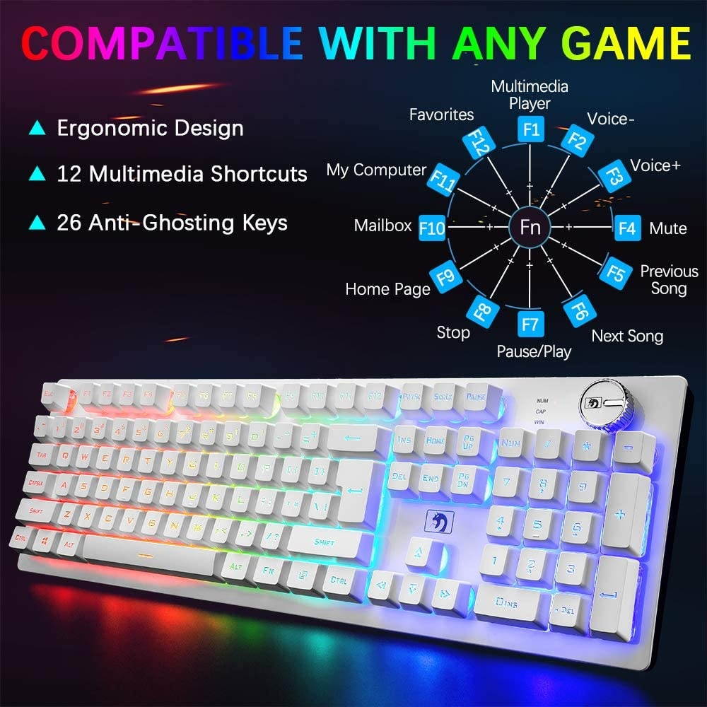 FELiCON Rechargeable Gaming Wireless Keyboard and Mouse Set Rainbow RGB LED Backlit Suspended Keycap Mechanical Feel 4800mAh Large Capacity Lithium Battery for Mac PC Laptop Computer Game Work Office