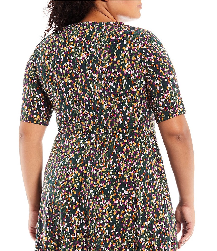London Times Plus Size Printed Round Neck Elbow Sleeve Fit-and-Flare Dress