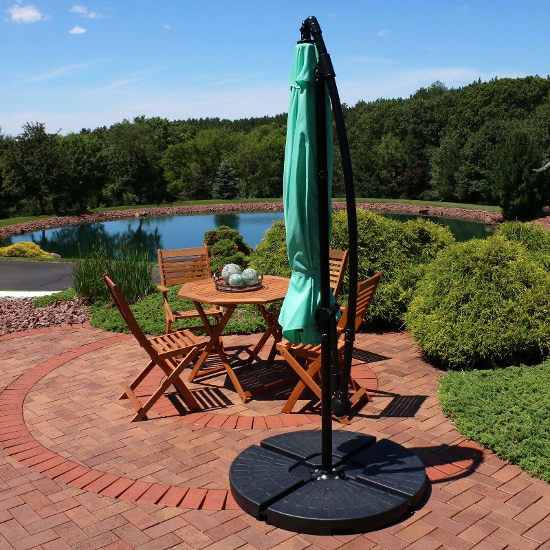 Sunnydaze Outdoor Steel Cantilever Offset Patio Umbrella with Air Vent, Crank, and Base - 9' - Seafoam