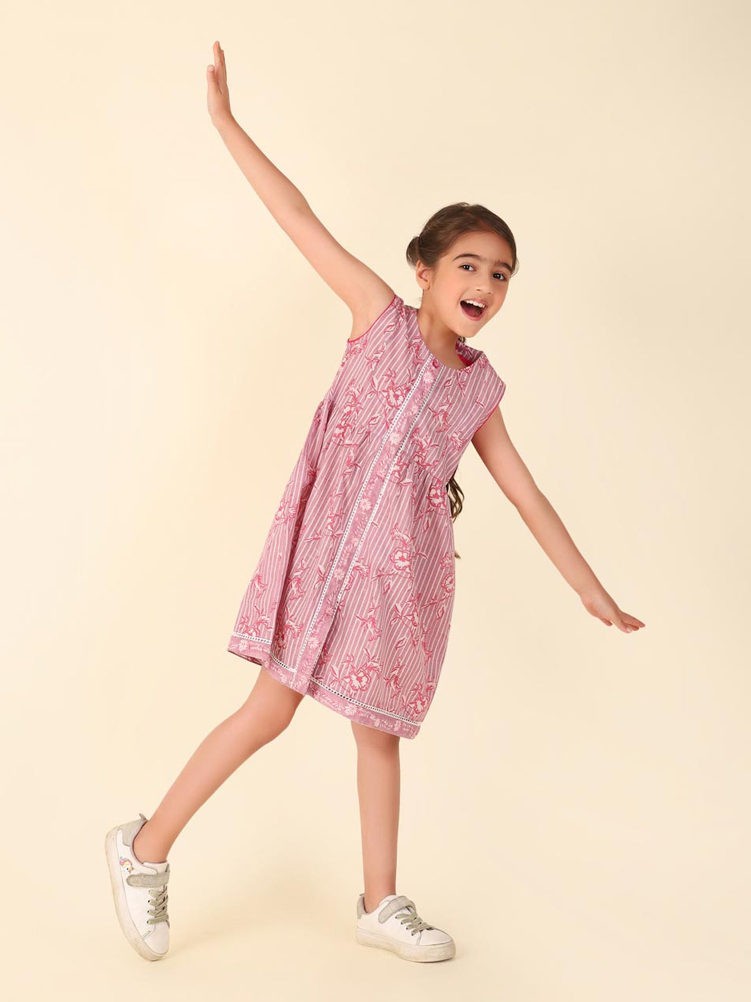 Fabindia Kids Purple Printed Dress