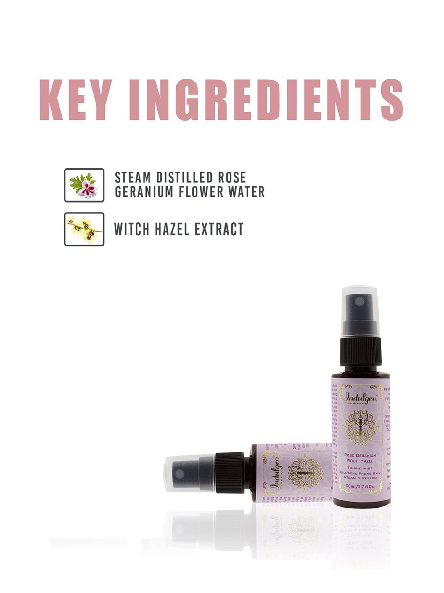 Indulgeo Essentials Rose Geranium Witch Hazel Facial Mist & Toner - 50 ml