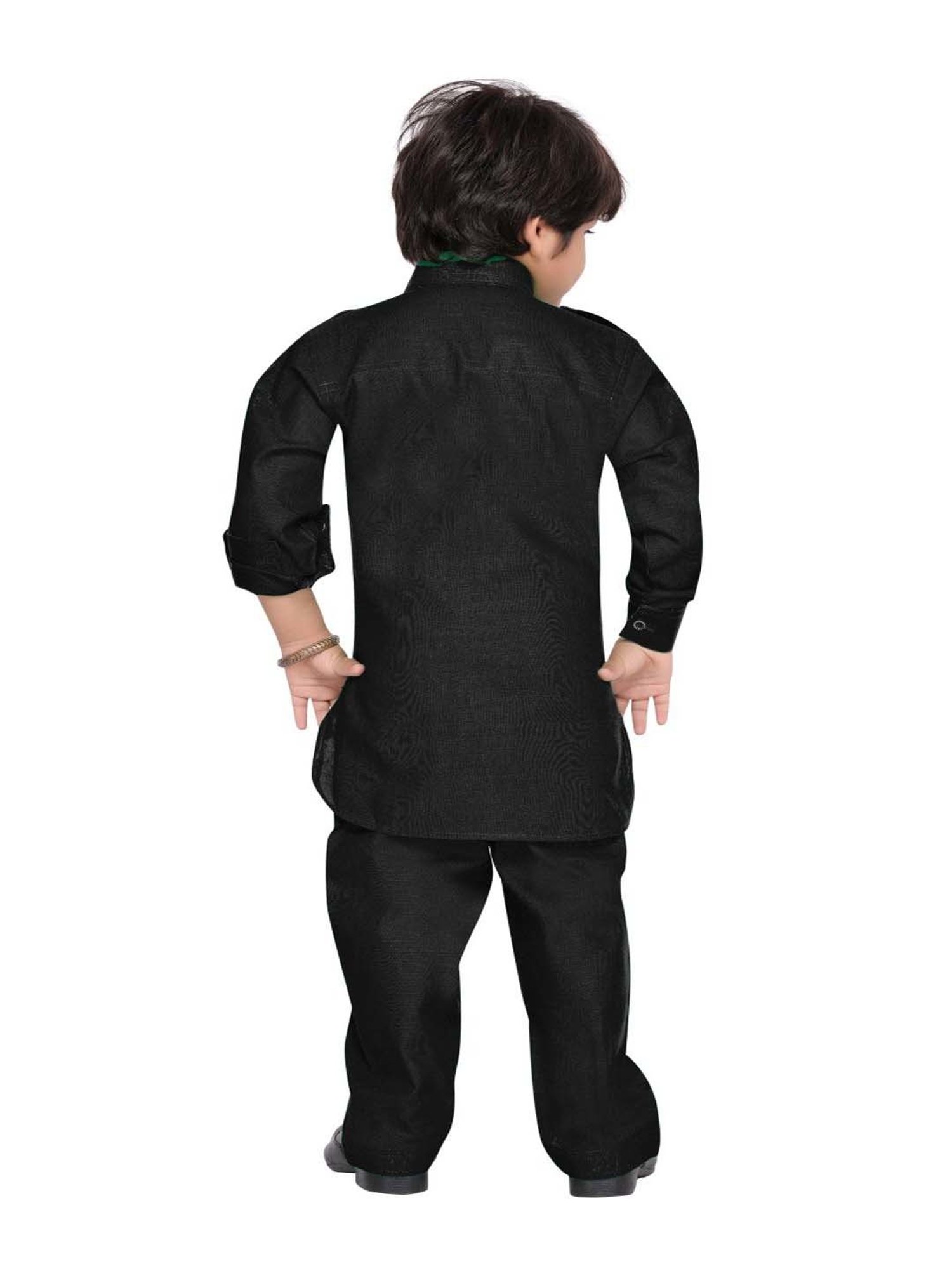 AJ Dezines Kids Black Regular Fit Full Sleeves Kurta Set