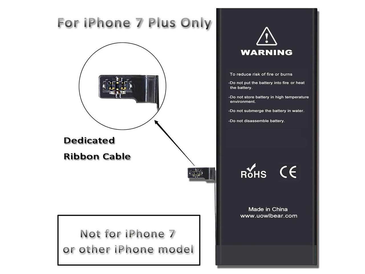 uowlbear Replacement Battery for iPhone 7 Plus A1661 A1784 A1785 3400mAh with Complete Replacement Kits 0 Cycle - High Capacity