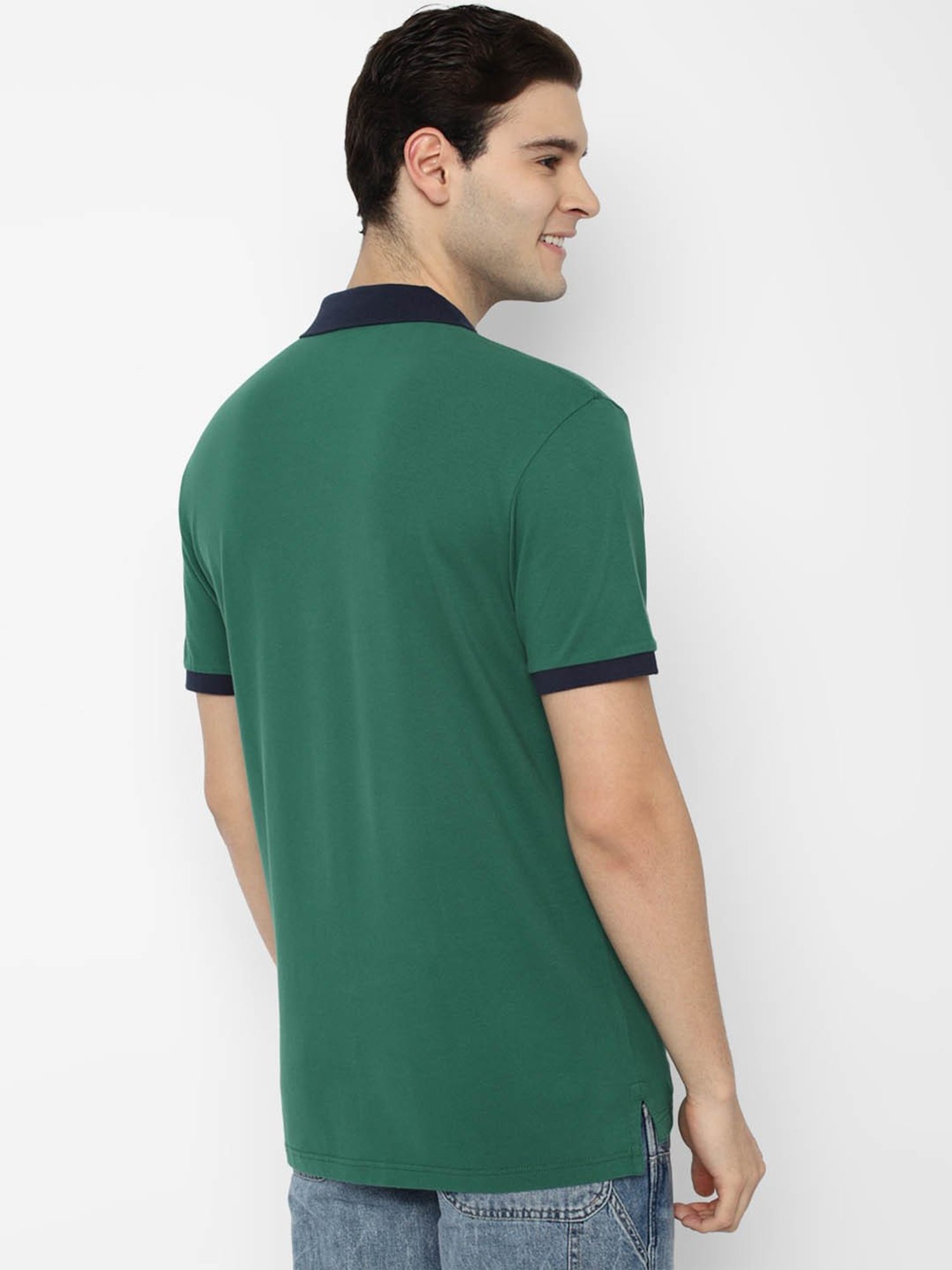 American Eagle Outfitters Green Cotton Regular Fit Colour Block Polo T-Shirt