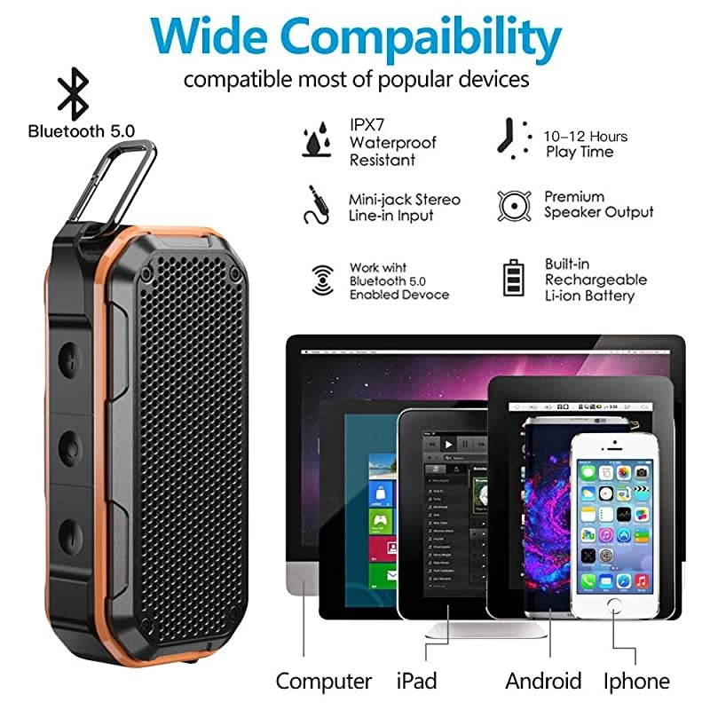 Bluetooth Speaker IPX7 Speaker Bluetooth Wireless Outdoor Portable Speakers TWS Stereo Rich Bass 12H Playtime with Microphone for Shower Bath Pool Boat Beach Home Party Travel