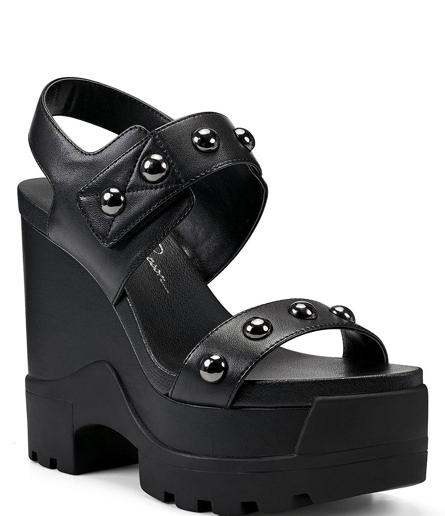 Jessica Simpson Baysie Leather Studded Lugged Platform Wedge Sandals