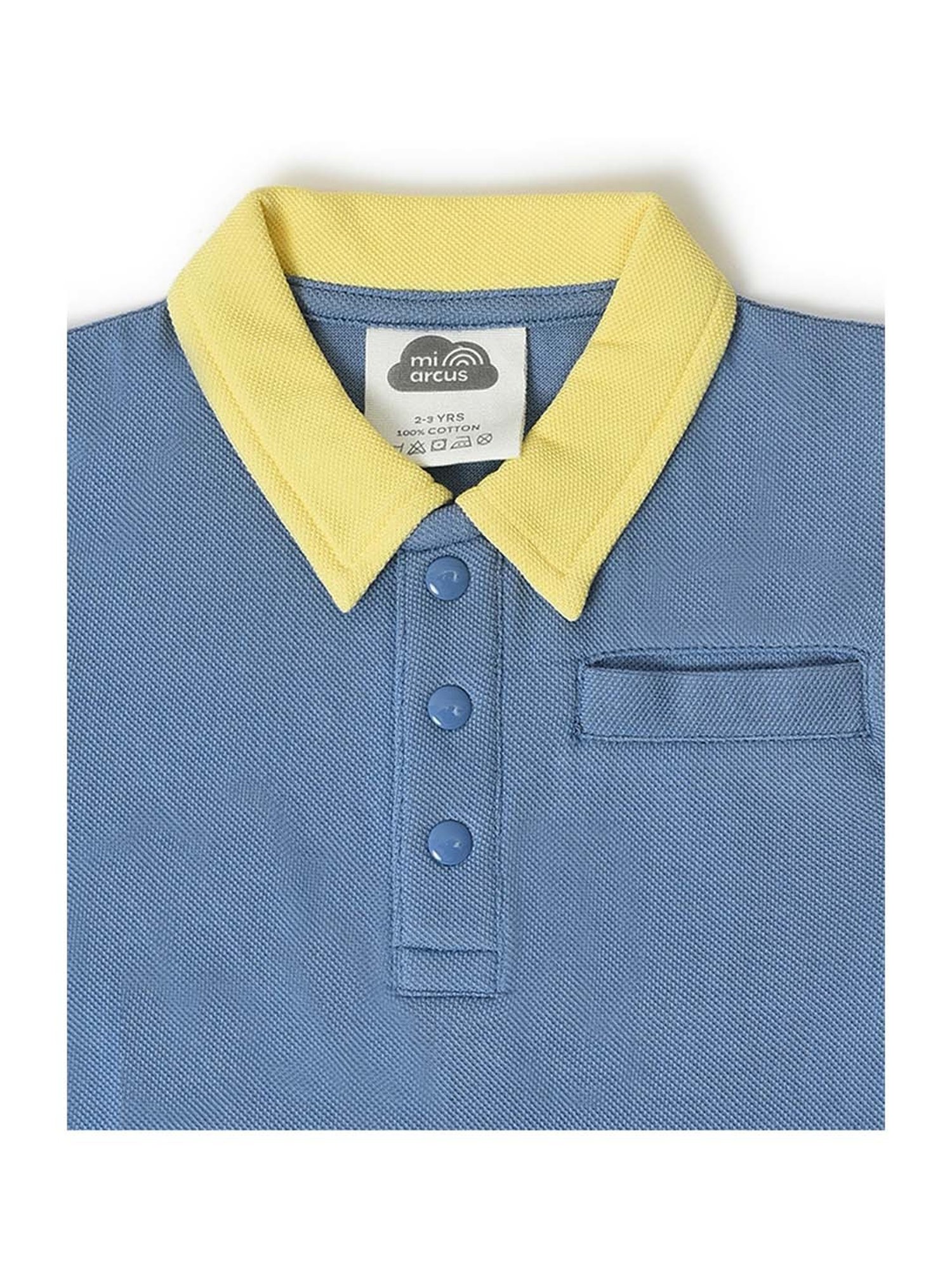 MiArcus Kids Blue & Yellow Cotton Color Block Polo T-Shirt Set