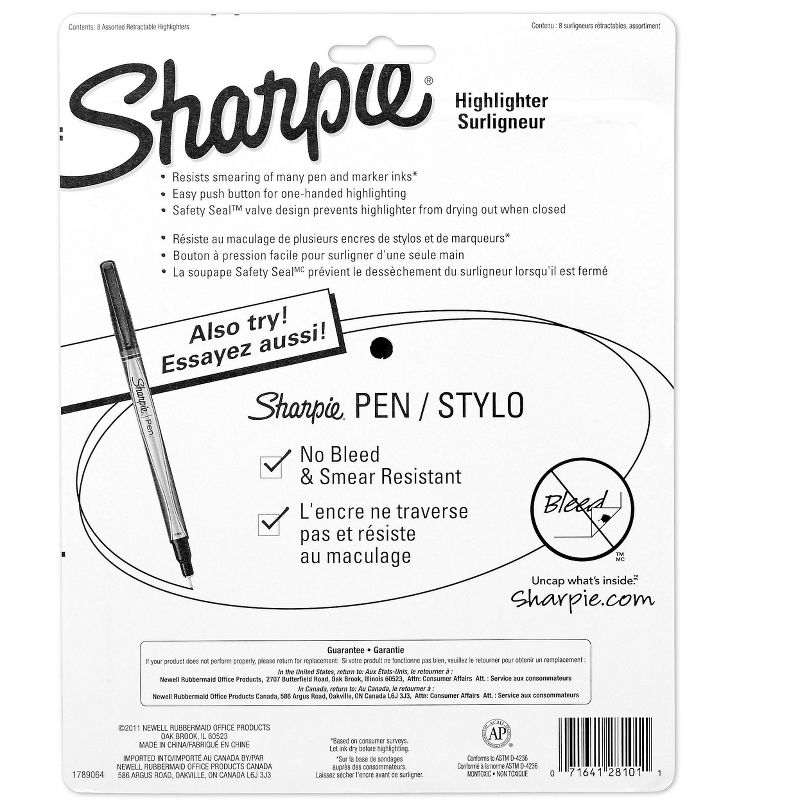 Sharpie Accent Retractable Highlighters Chisel Tip Assorted Colors 8/Set 28101
