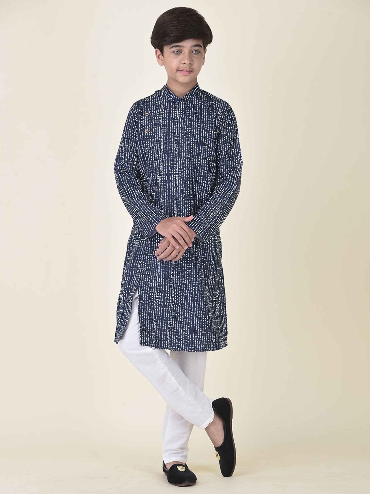 TABARD Kids Blue & White Printed Kurta + Pyjamas