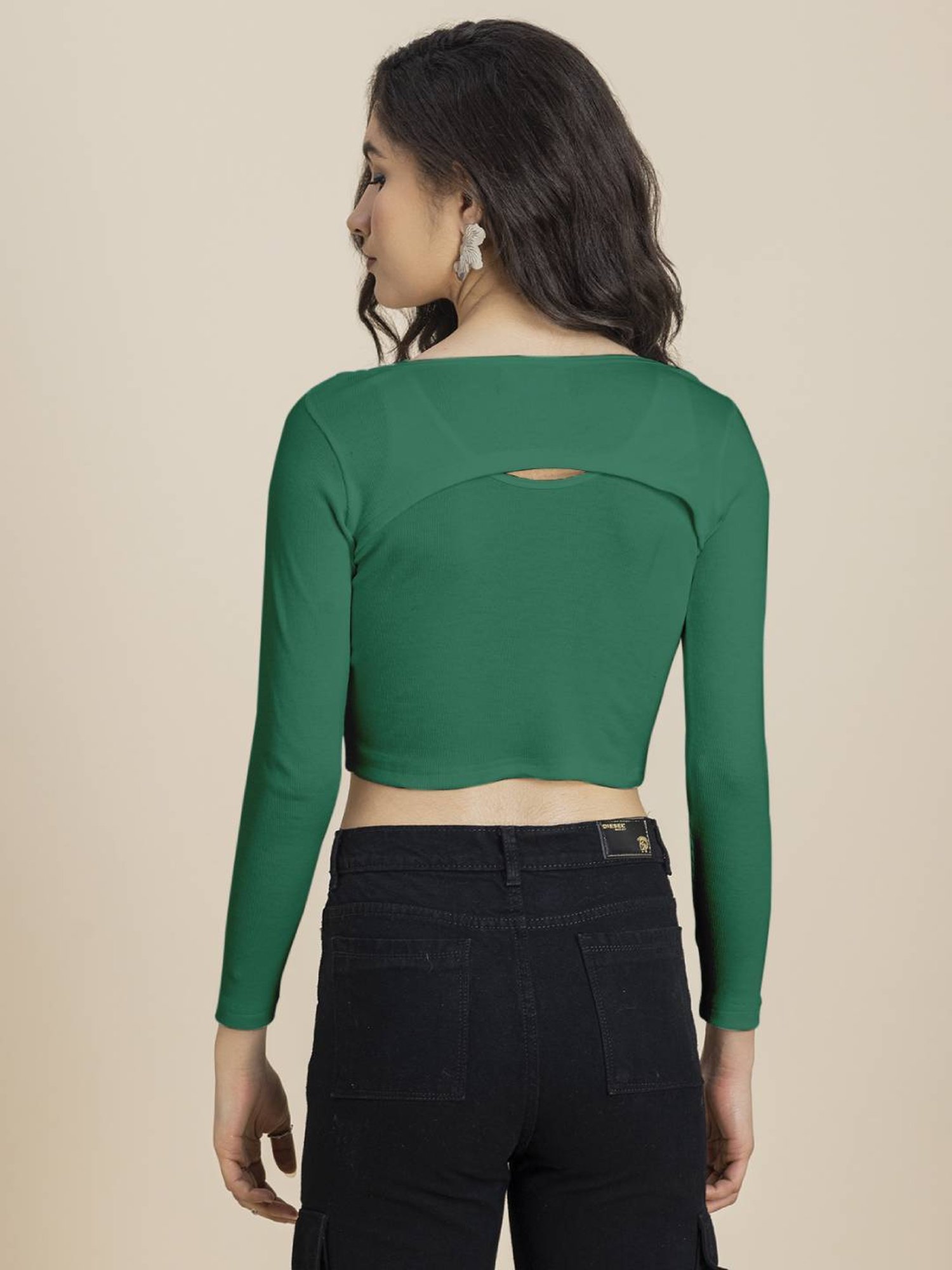 Moomaya Green Slim Fit Crop Top