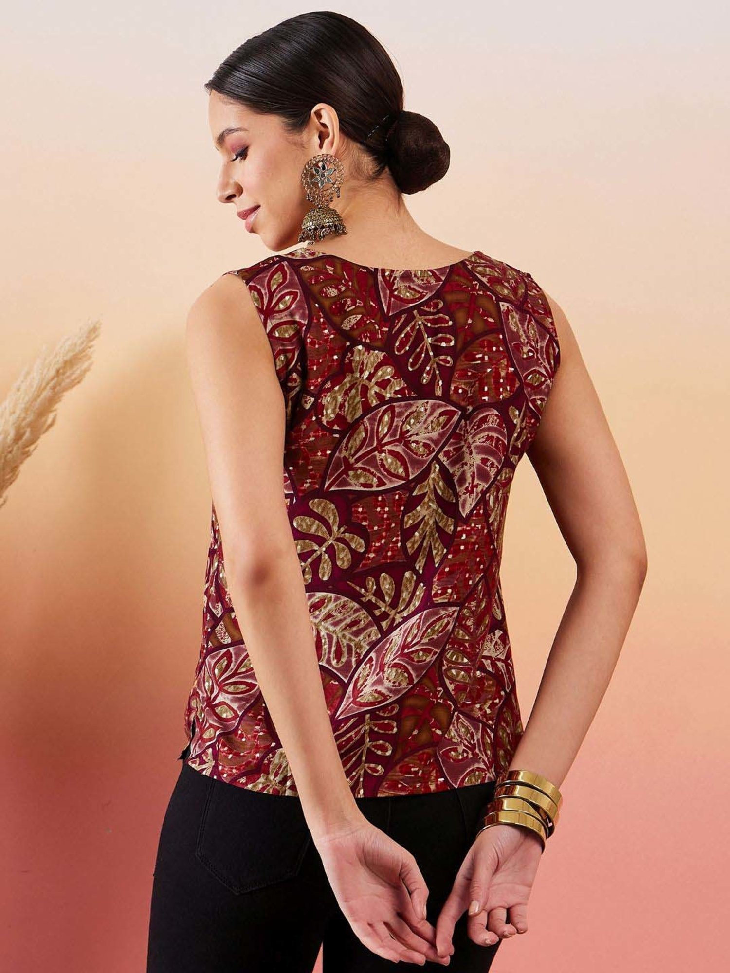 Inweave Maroon Printed Top