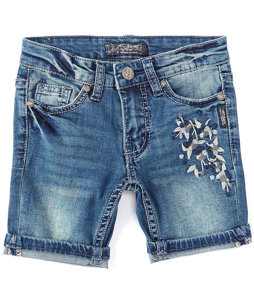 Silver Jeans Co. Little Girls 4-6X Flower-Embroidered Tina Bermuda Denim Shorts
