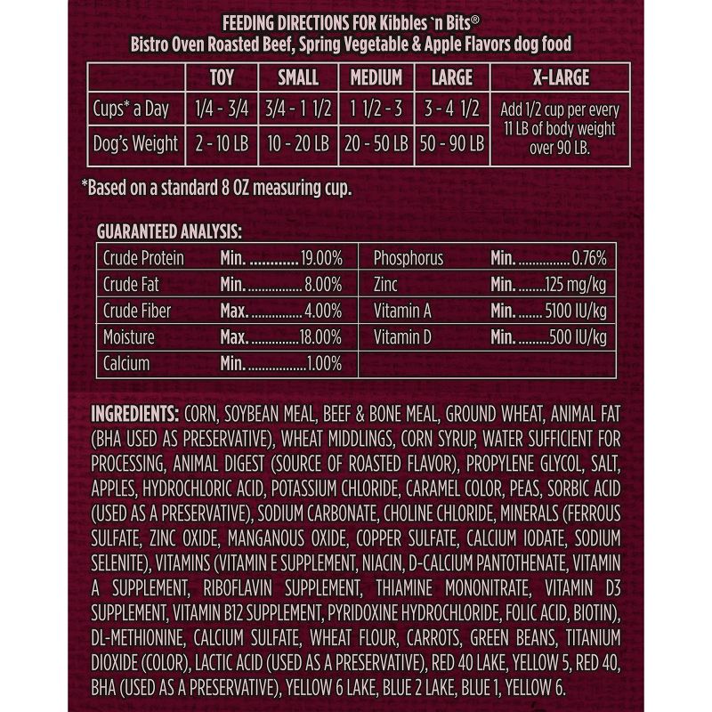 Kibbles 'n Bits Bistro Beef, Spring Vegetable & Apple Flavors Adult Complete & Balanced Dry Dog Food - 17.6lbs