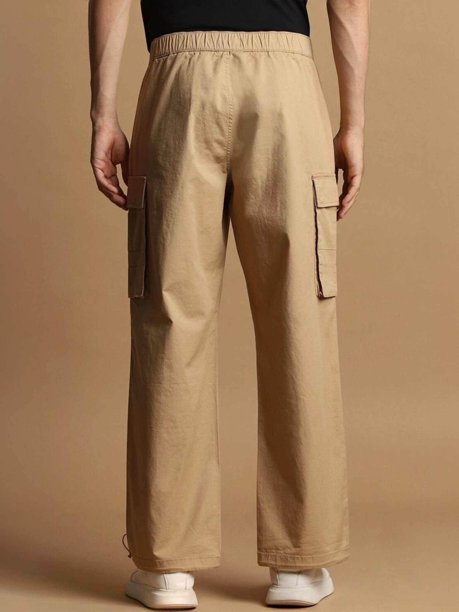 Slowave Beige Regular Fit Flat Front Trousers