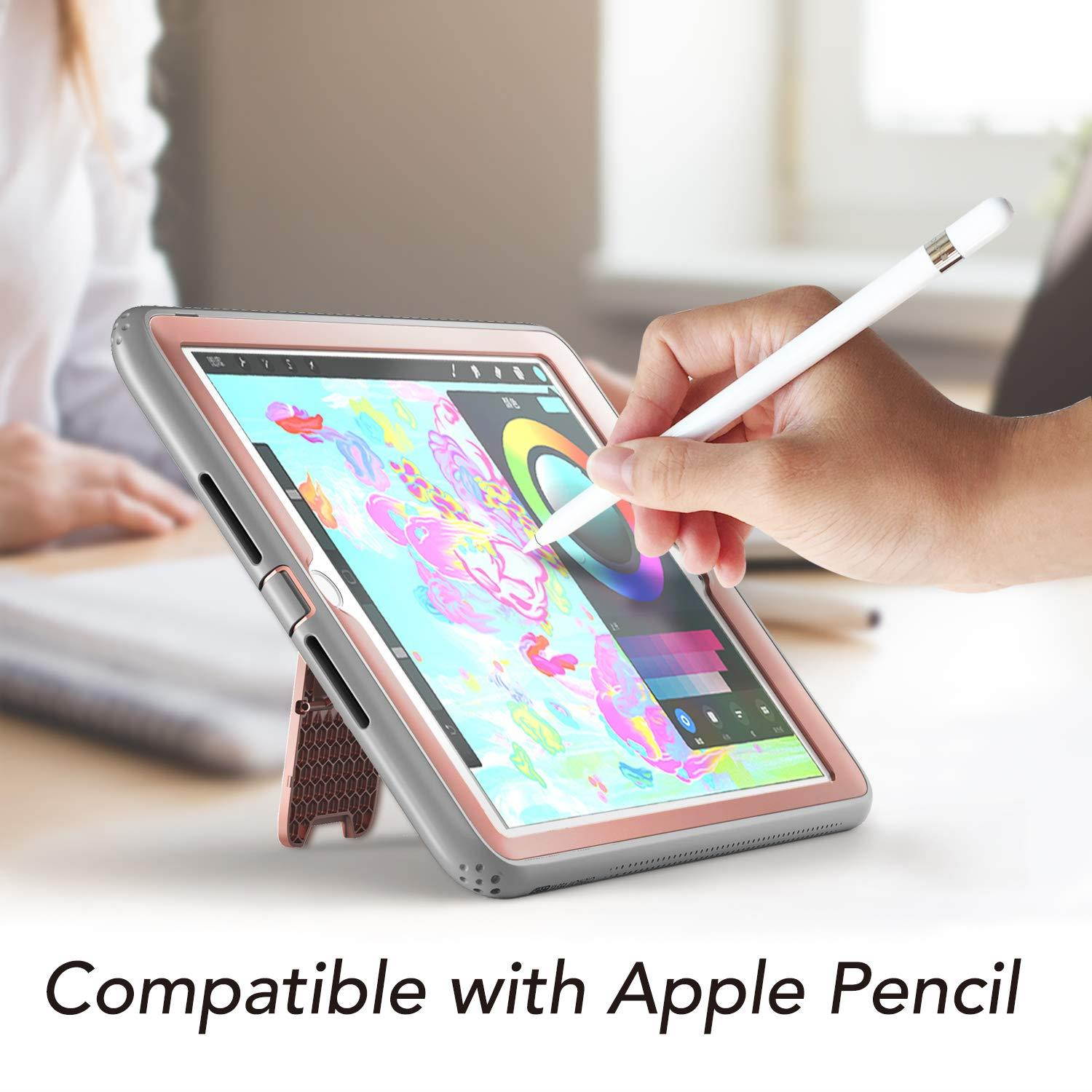 YOUMAKER Case for New iPad 9.7 2018/2017, Heavy Duty Kickstand with Built-in Screen Protector Full-Body Shockproof Protective Case Cover for Apple iPad 9.7 inch 2017/2018 5th/6th Gen (Rose Gold/Gray)