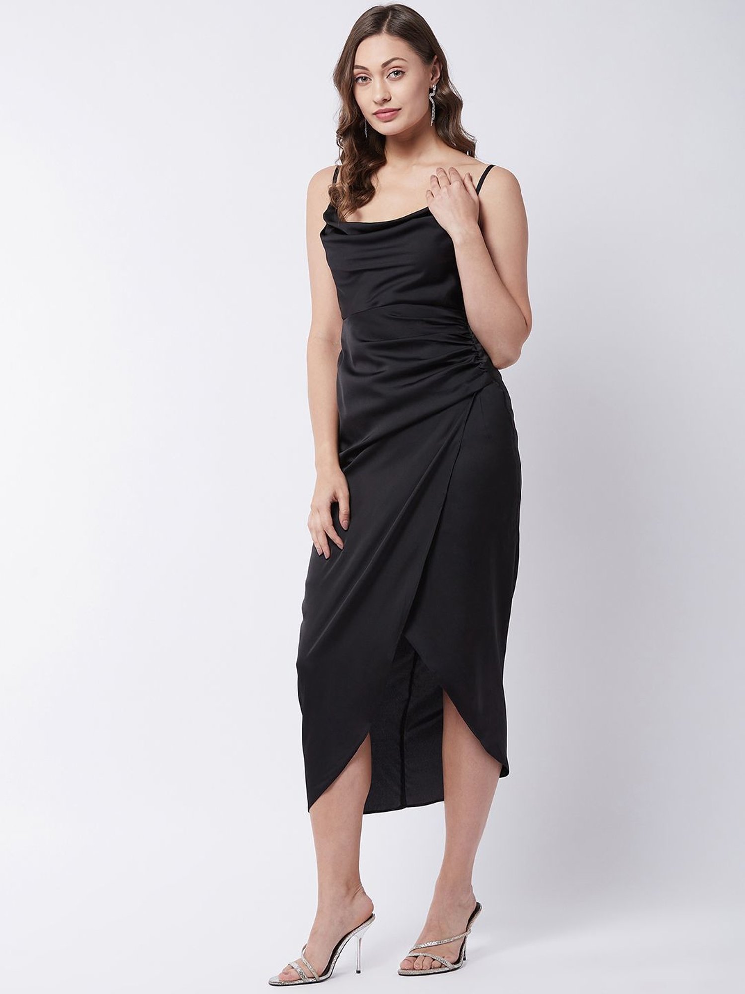 Magre Black Regular Fit High Low Dress