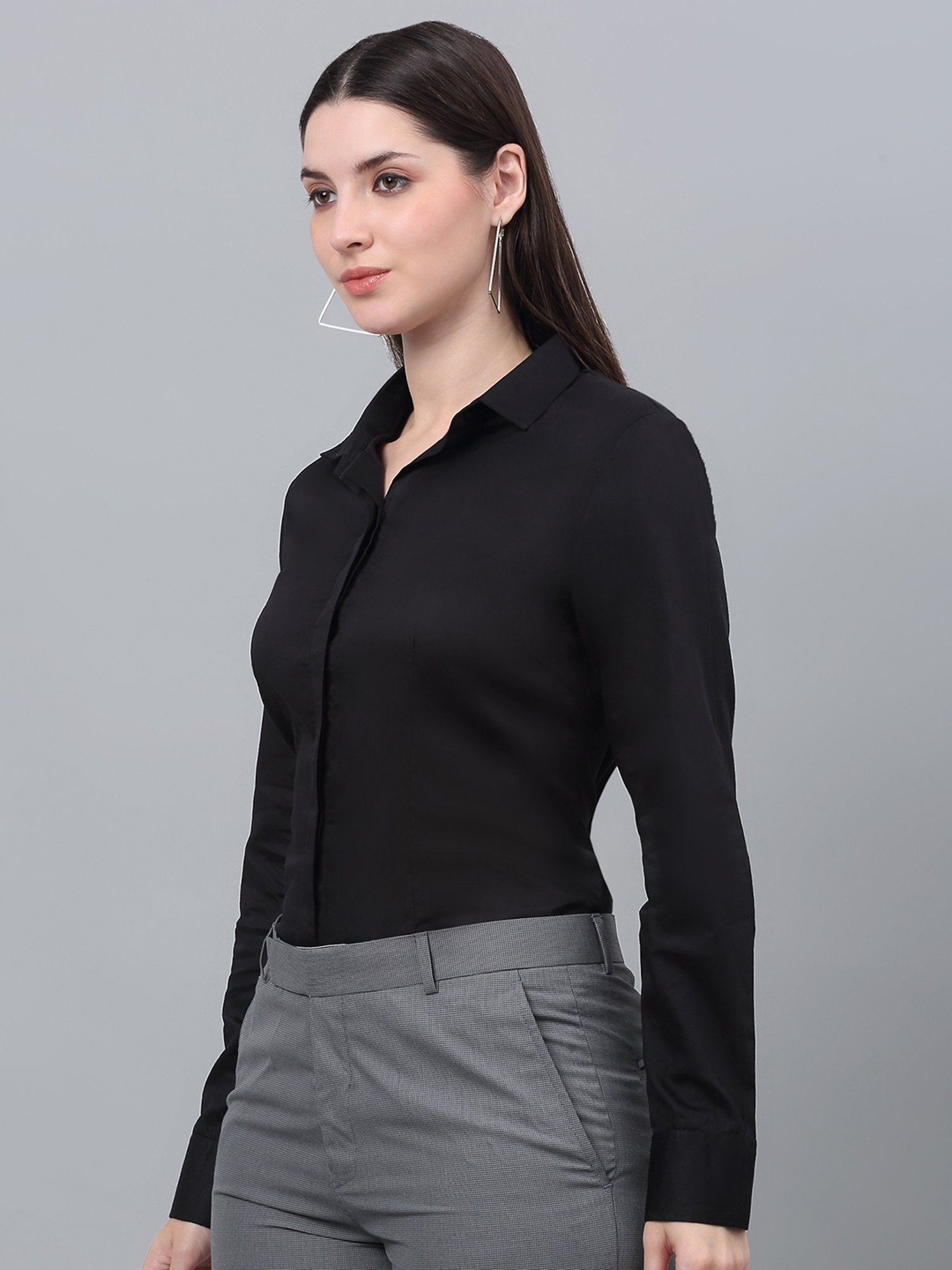 Cantabil Black Cotton Regular Fit Shirt