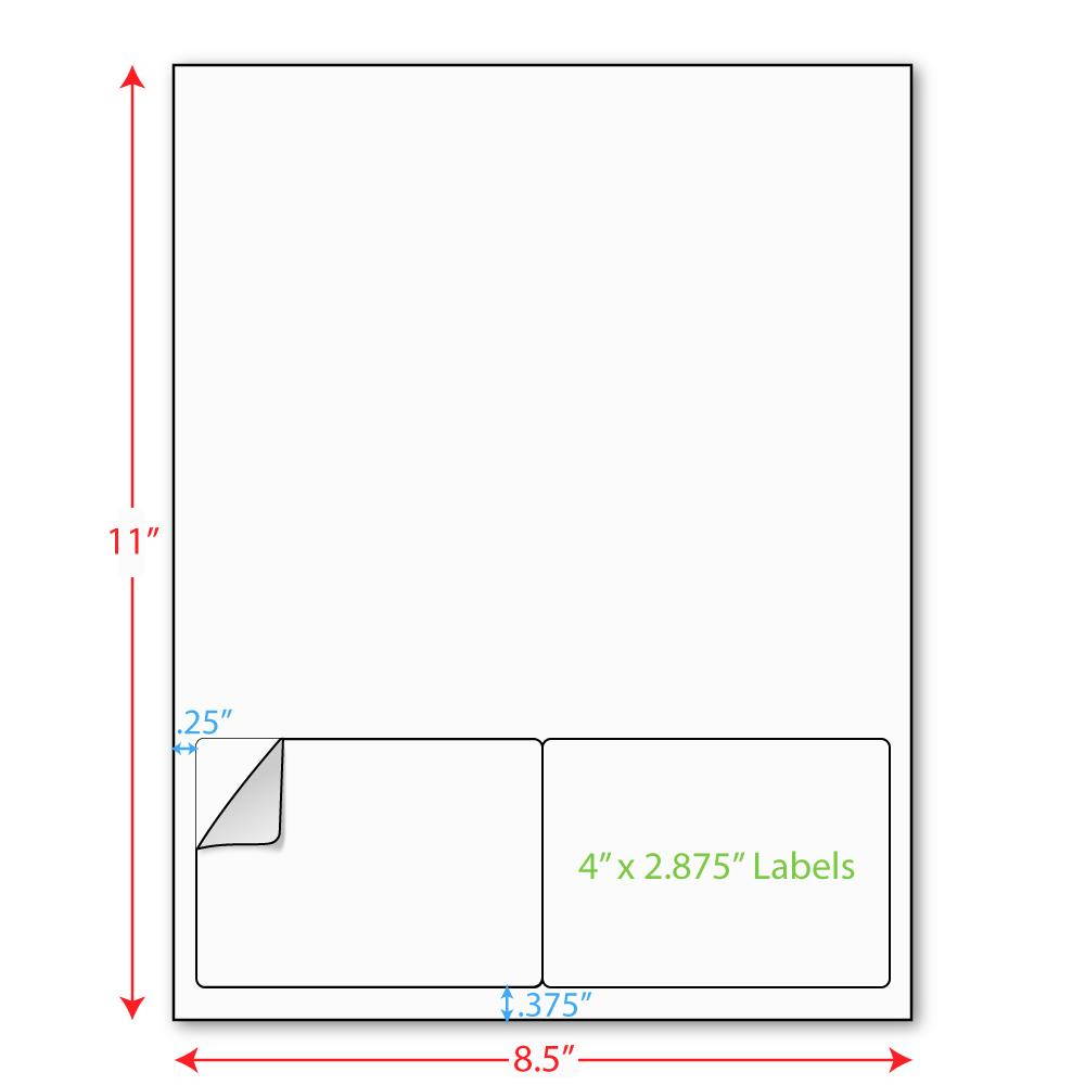 4" x 2-7/8" (4" x 2.875") Integrated Laser Label Form Sheet, 2 Up Labels (Carton of 1000)