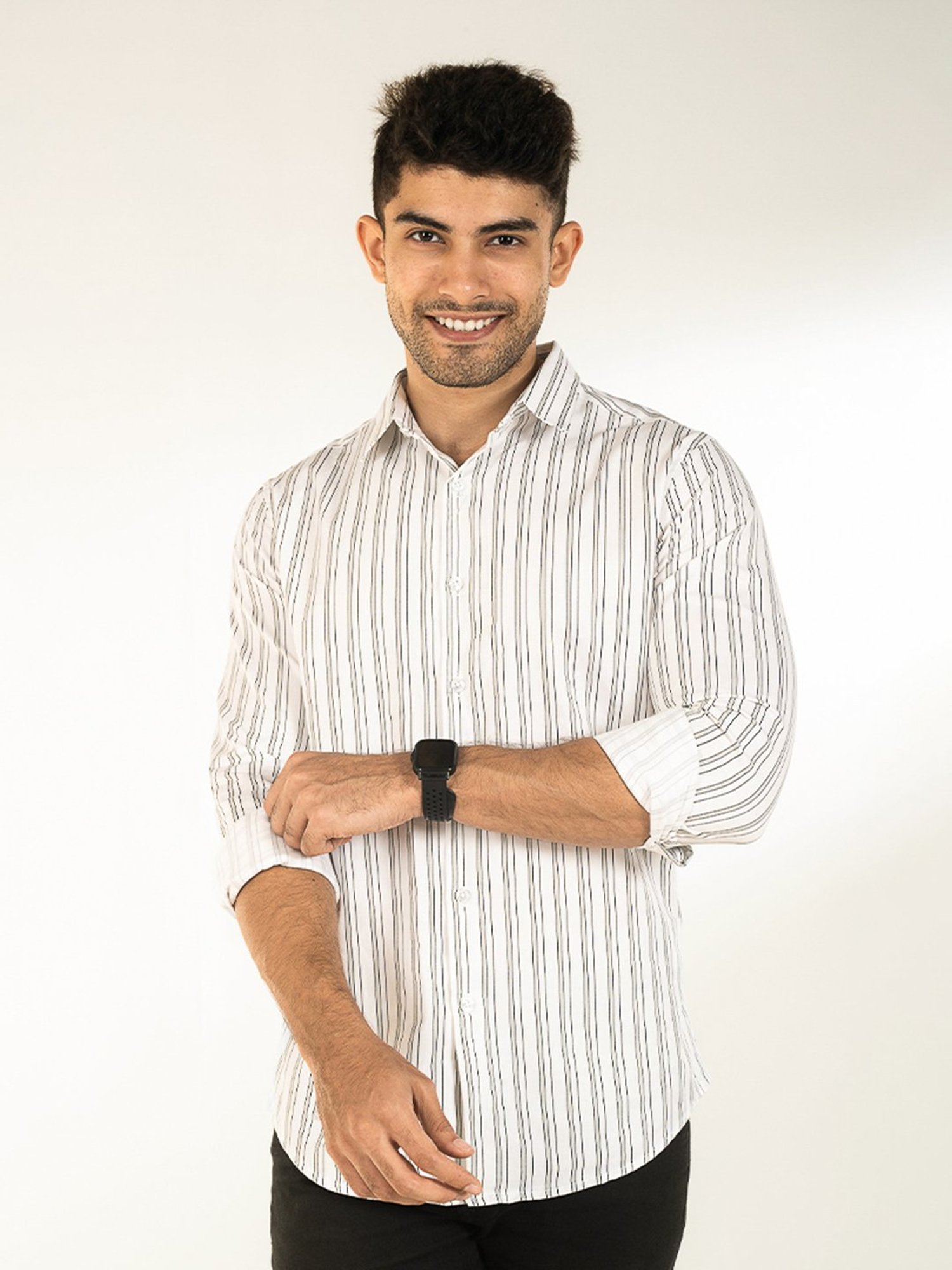 The Bleu Label White Slim Fit Striped Shirt