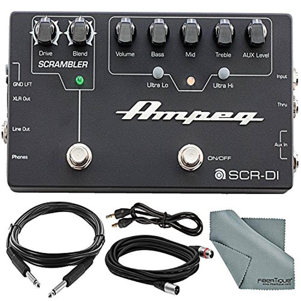 Ampeg SCR-DI Bass DI Preamp with Scrambler Overdrive and Basic Accessory Bundle w/ Cables + Fibertique Cloth