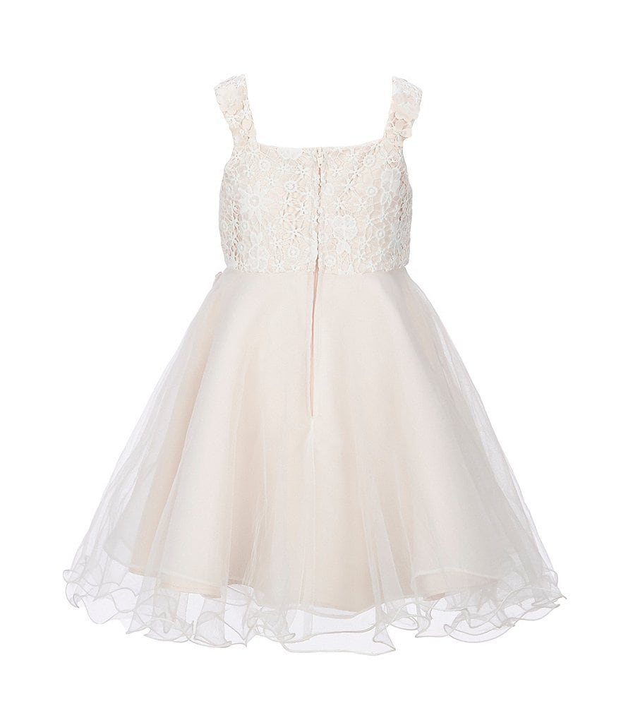 Rare Editions Little Girls 2T-6X Bow-Waist Satin/Jacquard-Stripe Hi-Low Ballgown