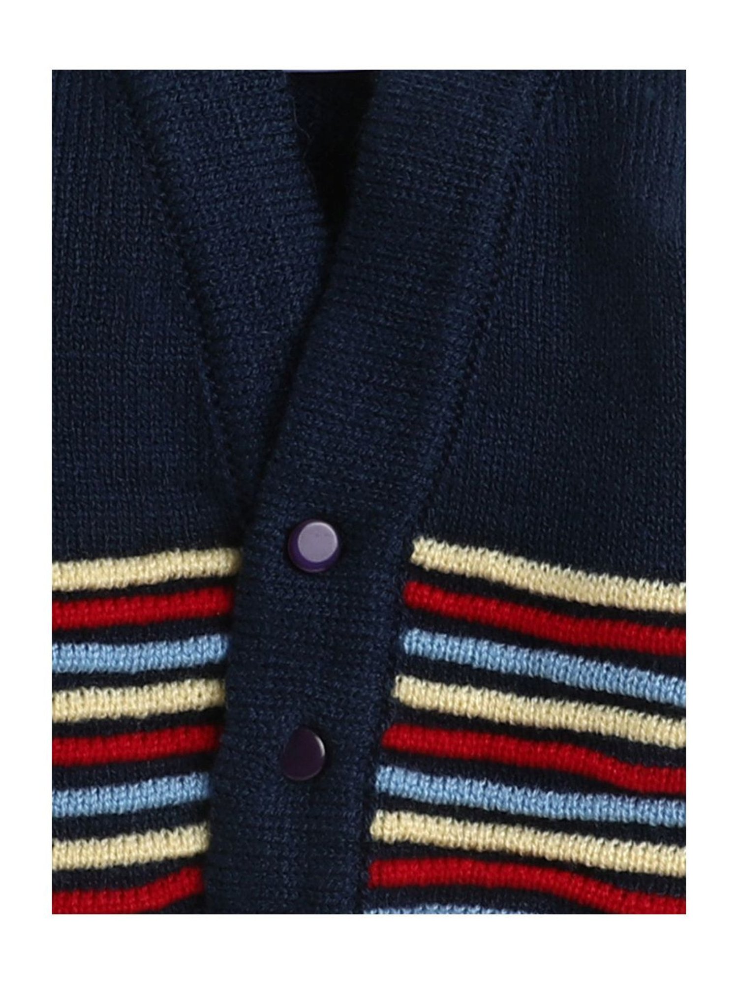 Little Angels Kids Navy & Red Striped Full Sleeves Sweater Set