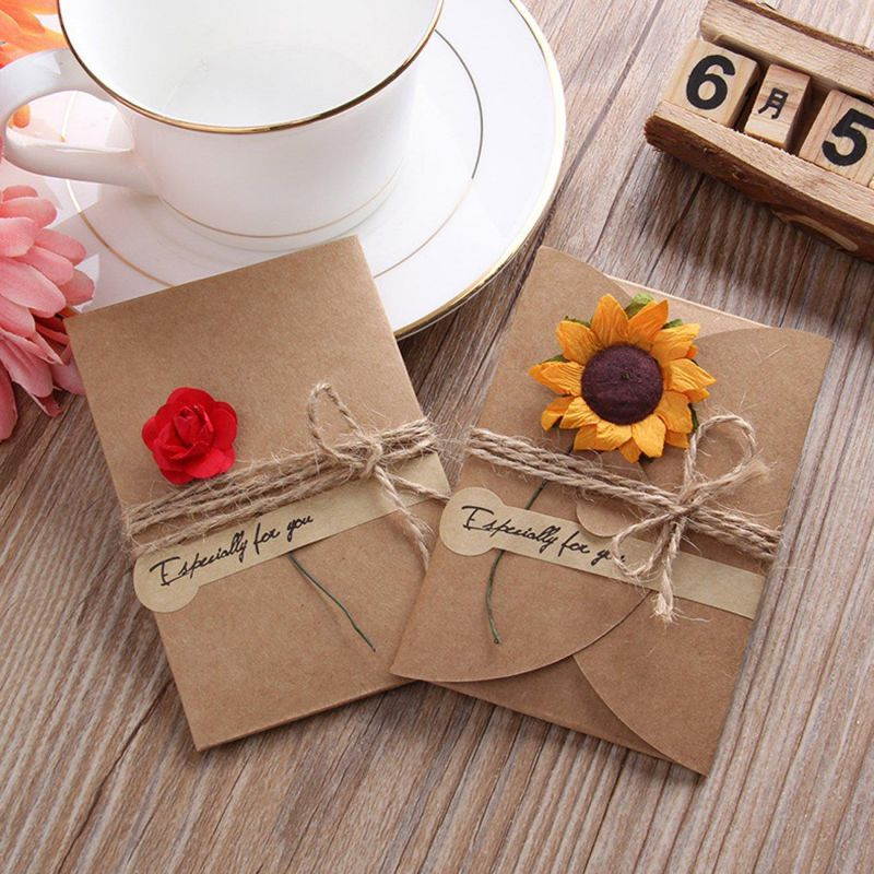 Ogrmar Brown Kraft Paper Thank You Cards Thank U Greeting Card with Kraft Paper Envelopes for Wedding, Graduation 6.9"x4.3" Pack of 20 (Sunflower)