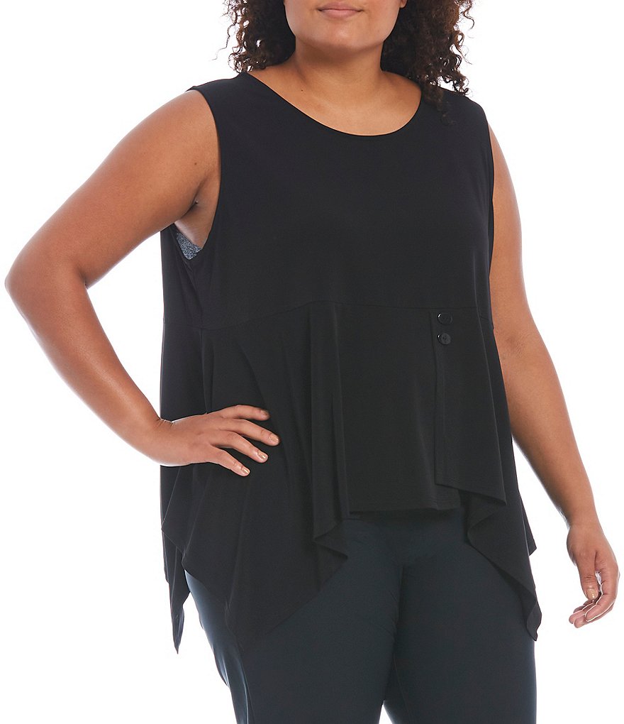 IC Collection Plus Size Knit Jersey Asymmetrical Peplum Hem Round Neck Sleeveless Top