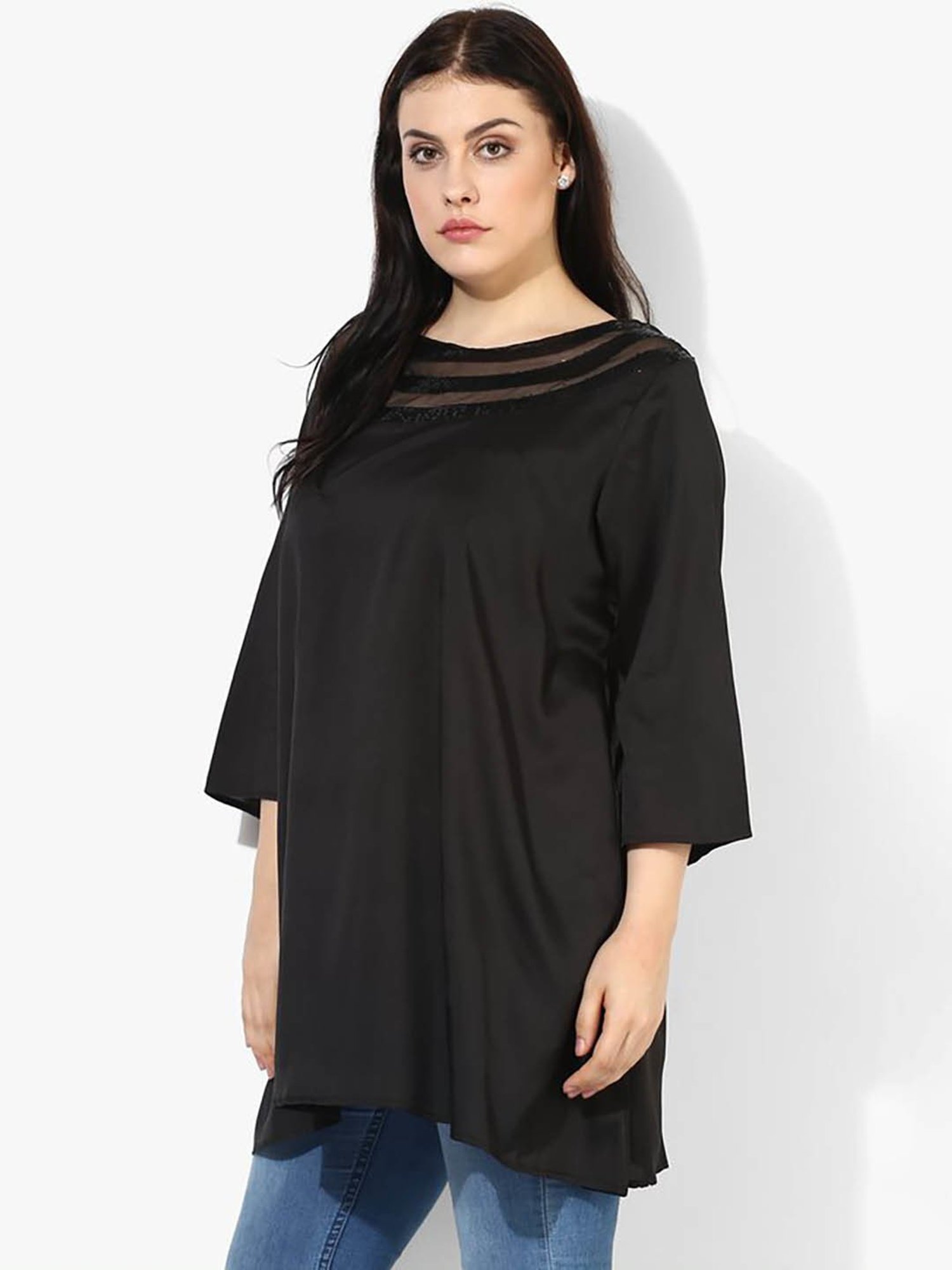 Qurvii Black Regular Fit Tunic