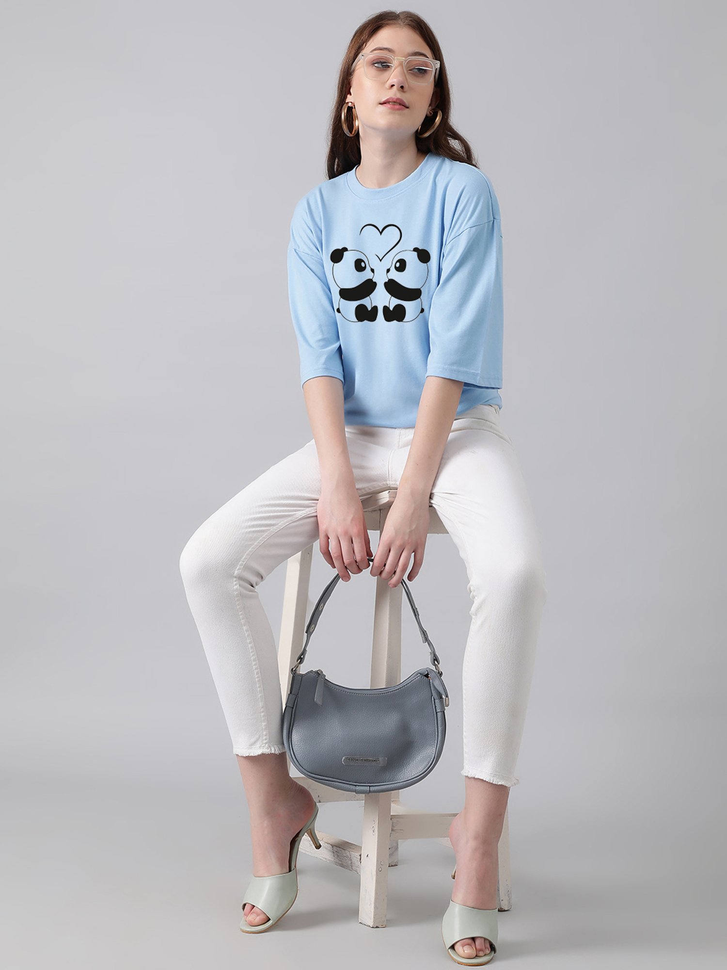 Kotty Light blue Printed Oversized T-Shirt