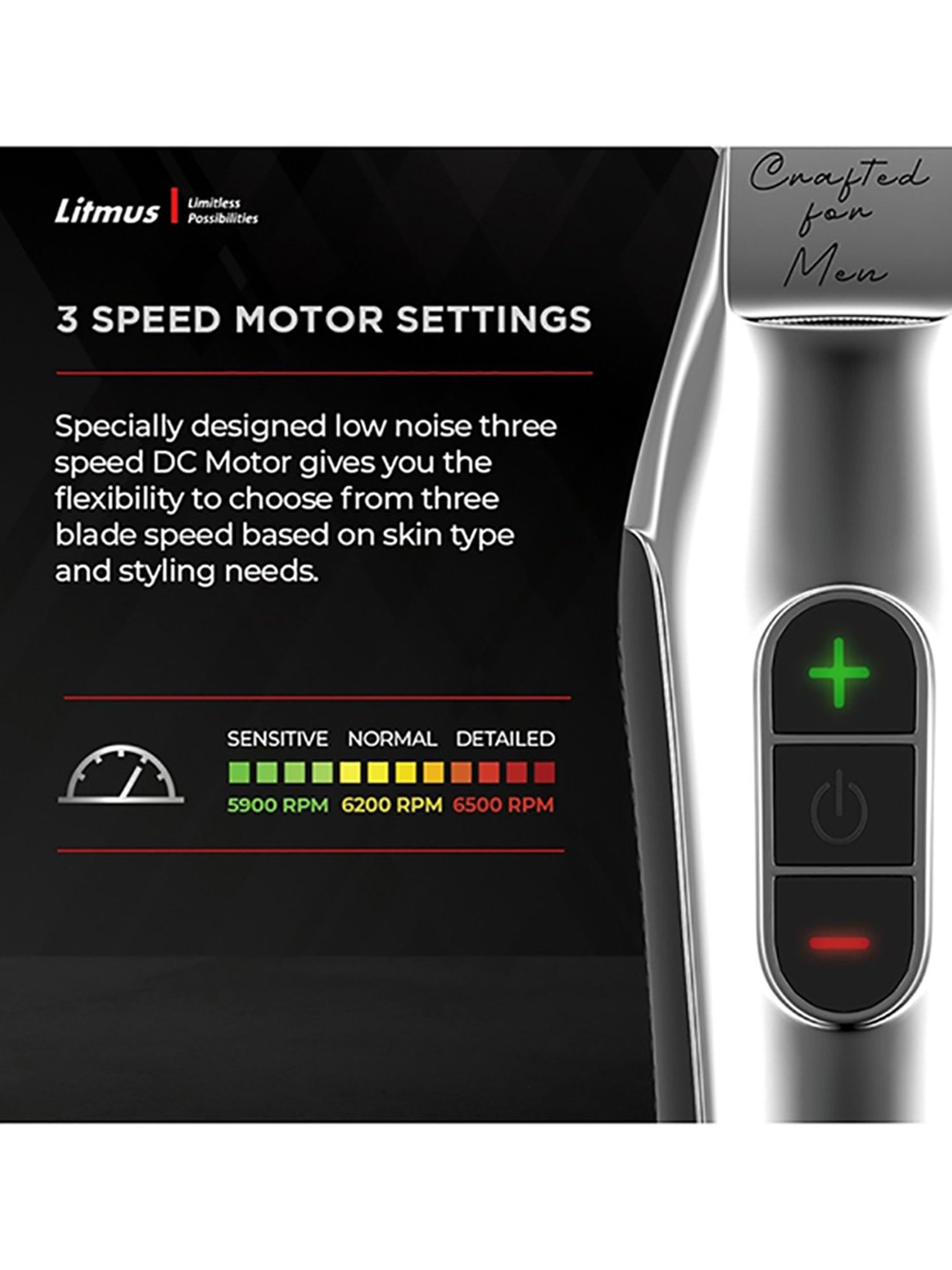 Litmus PT-202 Luxury Edition Cordless Precision Trimmer - 100 Min Runtime (Black and Steel)