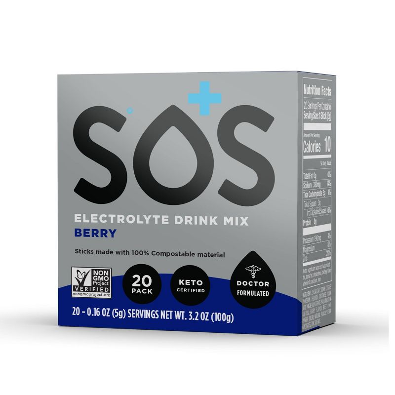 SOS Hydration Electrolyte Drink Mix - Berry - 20pk