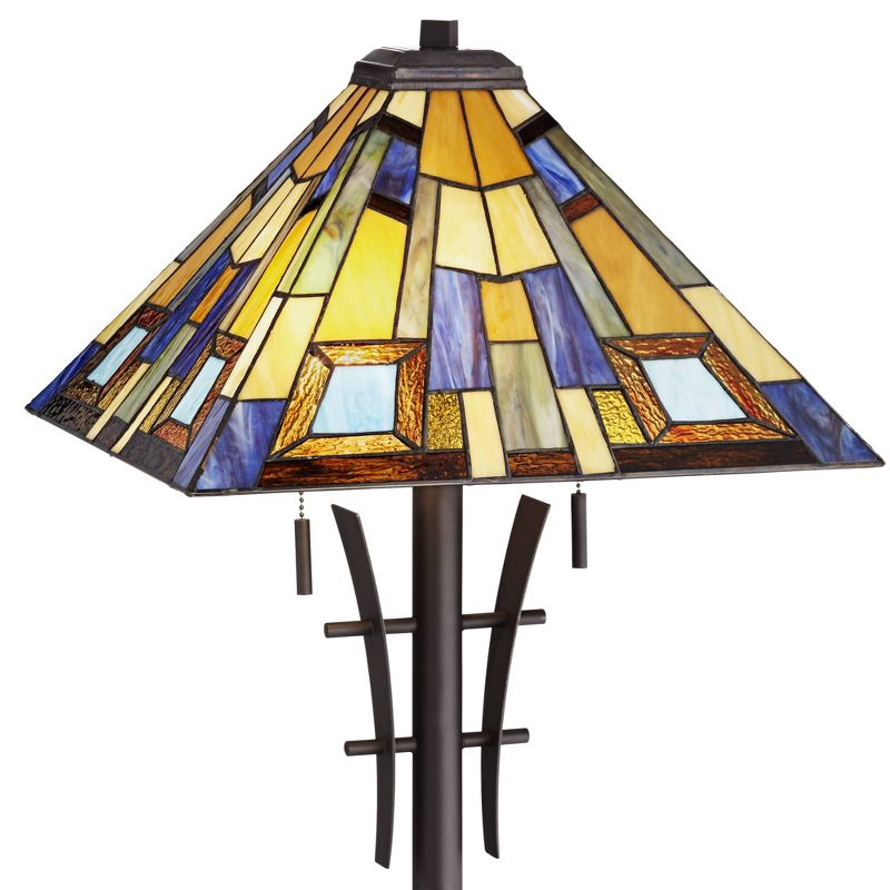 Robert Louis Tiffany Asian Floor Lamp Bronze Iron Tiffany Style Jewel Tone Art Glass Shade for Living Room Reading Bedroom Office
