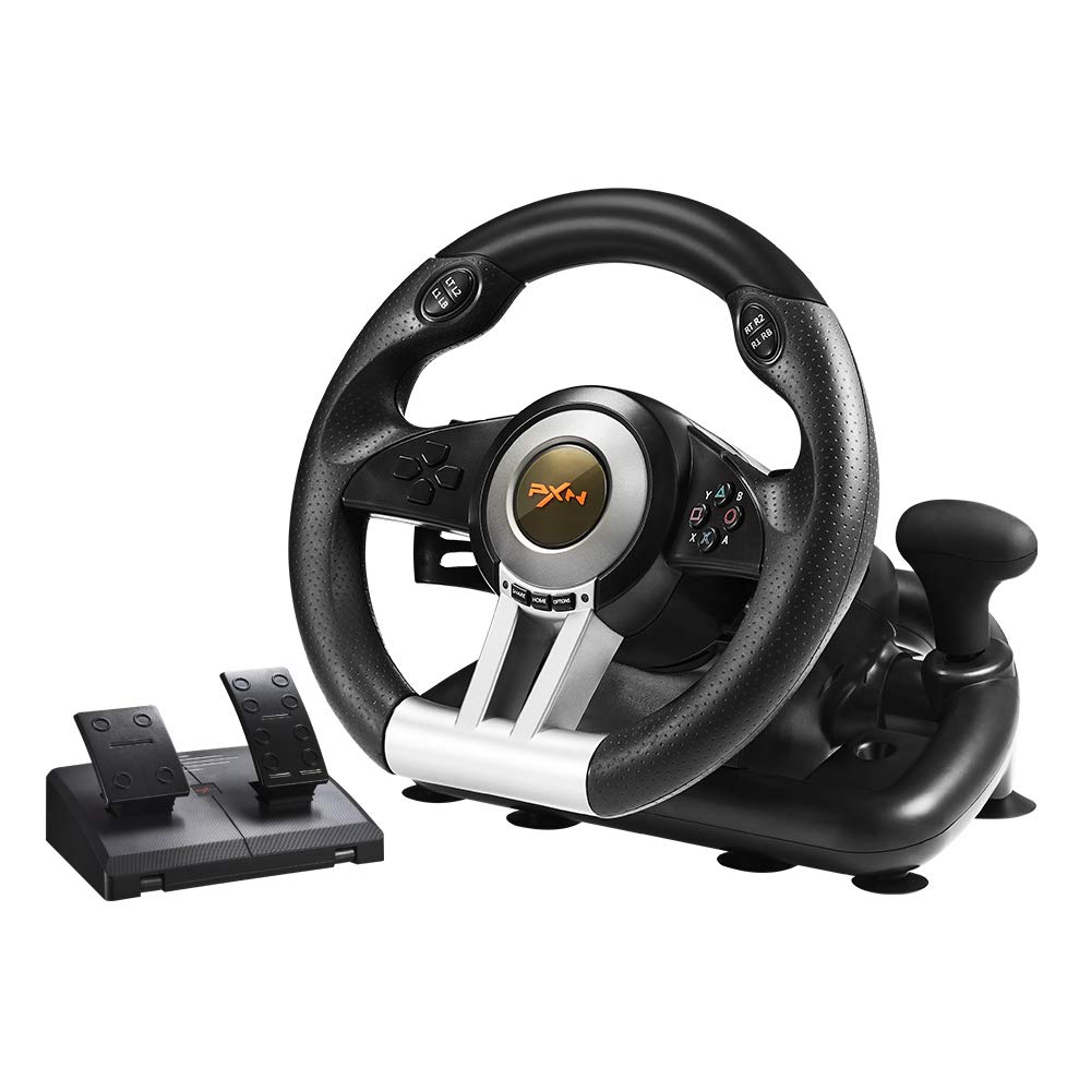 PC Racing Wheel, PXN V3II 180 Degree Universal Usb Car Sim Race Steering Wheel with Pedals for PS3, PS4, Xbox One,Xbox Series X/S,Nintendo Switch - Black