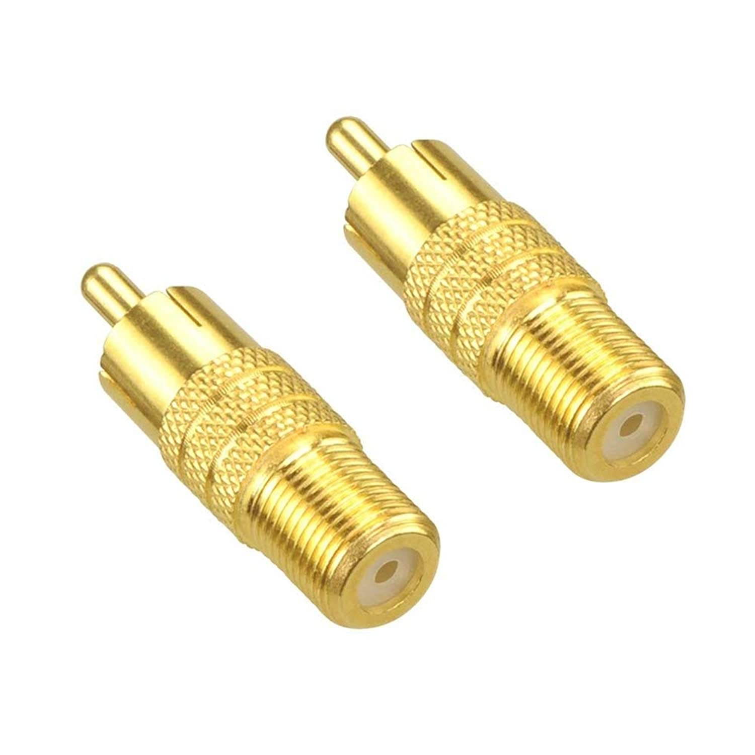 VCE 2-Pack F Type Female to RCA Male Coaxial Cable Audio Adapter Connector,Gold Plated