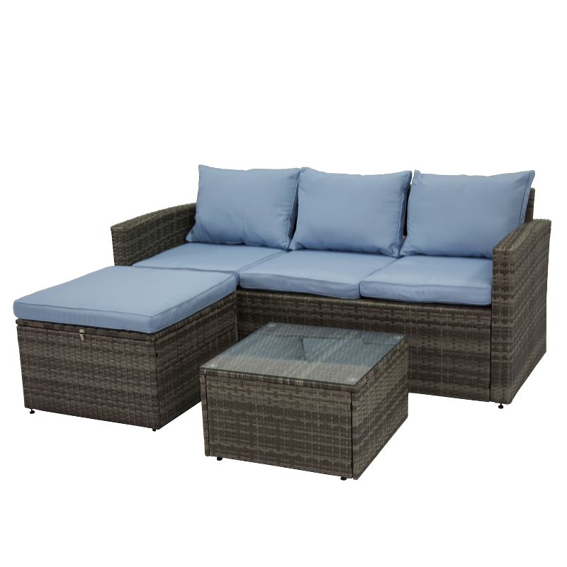 3pc Rio All-Weather Wicker Conversation set with Storage Gray/Blue - Thy Hom
