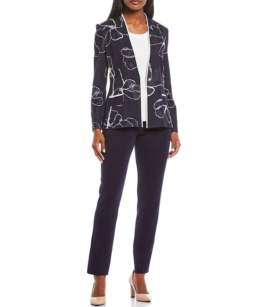 Eva Varro Solid Knit Jersey Notch Lapel Collar Two-Button Jacket